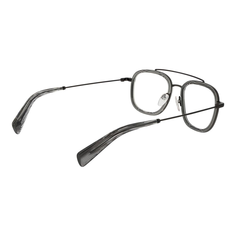 Yohji Yamamoto Gray Men Glasses Frame in full-rim aviator style with plastic grey demo lenses and branded soft case included.