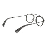 Yohji Yamamoto Gray Men Glasses Frame in full-rim aviator style with plastic grey demo lenses and branded soft case included.