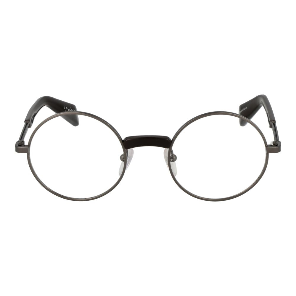 Yohji Yamamoto Gray Men Glasses Frame with full-rim round design, grey metal, and demo lenses, size 48-21-145.
