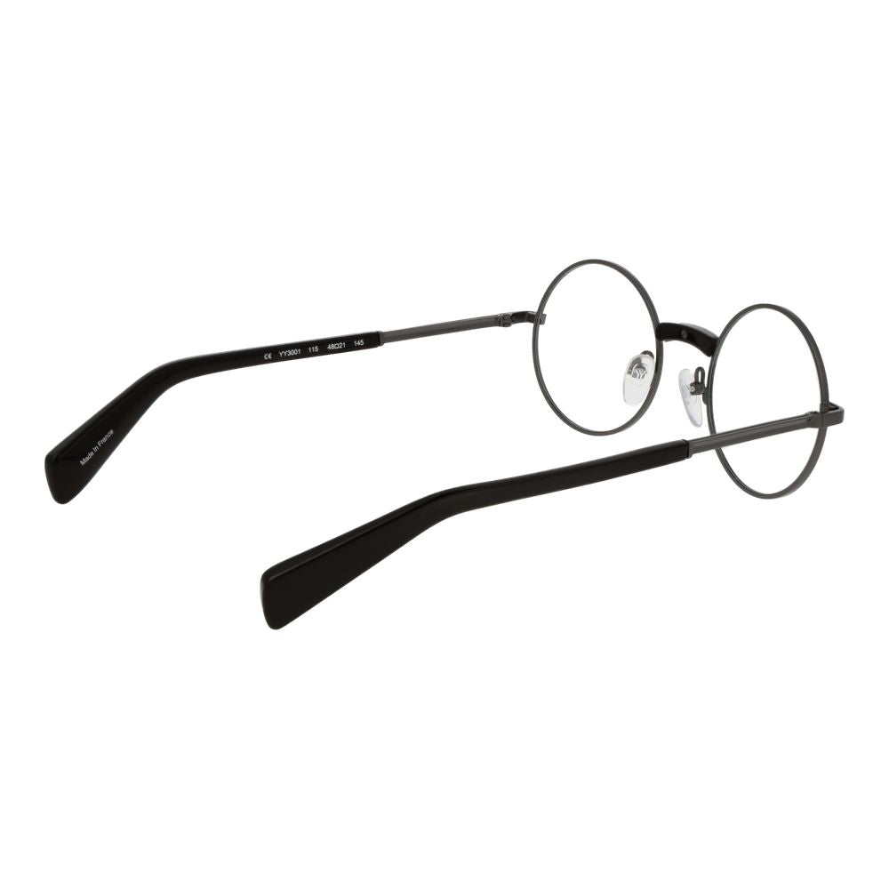 Yohji Yamamoto Gray Men Glasses Frame with round full-rim metal design, 48-21-145 size, and demo plastic lenses.