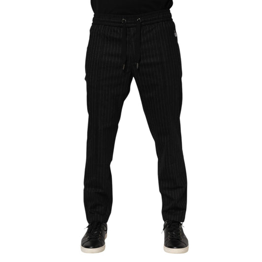 Dolce & Gabbana Black Striped Wool Men Jogger Pants