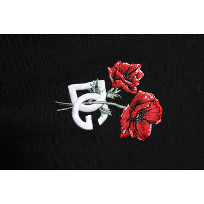 Dolce & Gabbana Black Wool DG Logo Rose Collared Polo T-shirt
