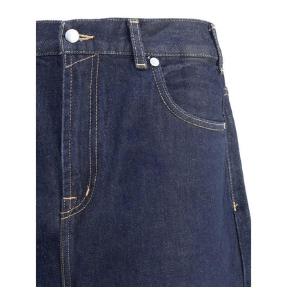 7FOR Blue Cotton Jeans Denim with wide leg and five-pocket design, perfect for a modern, casual look, featuring a zip-and-button front closure.