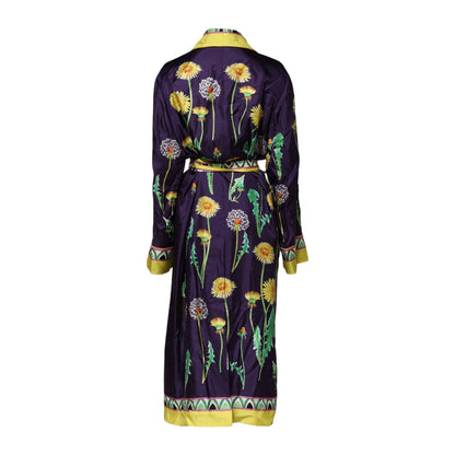 Dolce & Gabbana Blue Floral Print Silk Long Sleeves Wrap Robe