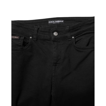 Dolce & Gabbana Black Cotton Logo Skinny Mid Waist Denim Jeans
