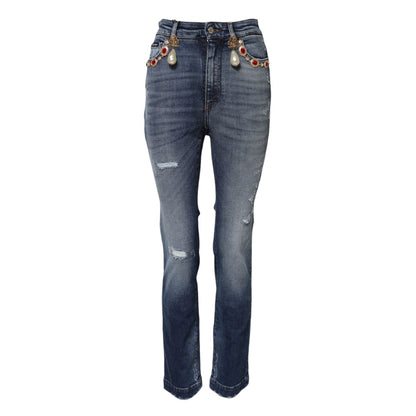 Dolce & Gabbana Blue Rhinestone Embellished Denim Jeans