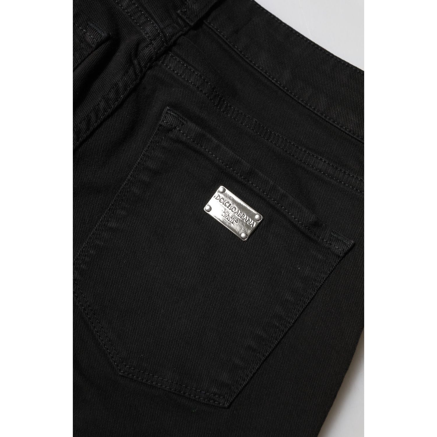 Dolce & Gabbana Black Cotton Logo Skinny Mid Waist Denim Jeans