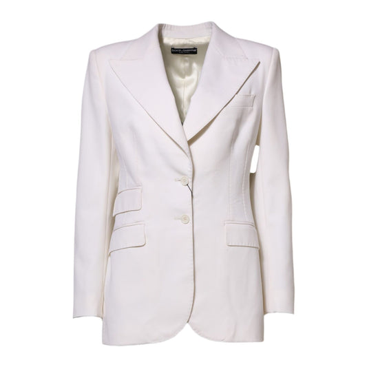 Dolce & Gabbana White Wool Single Breasted Women Coat Jacket
