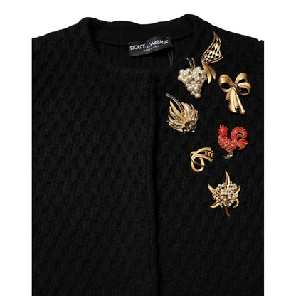 Dolce & Gabbana Black Cashmere Quilted Embellished Jacket