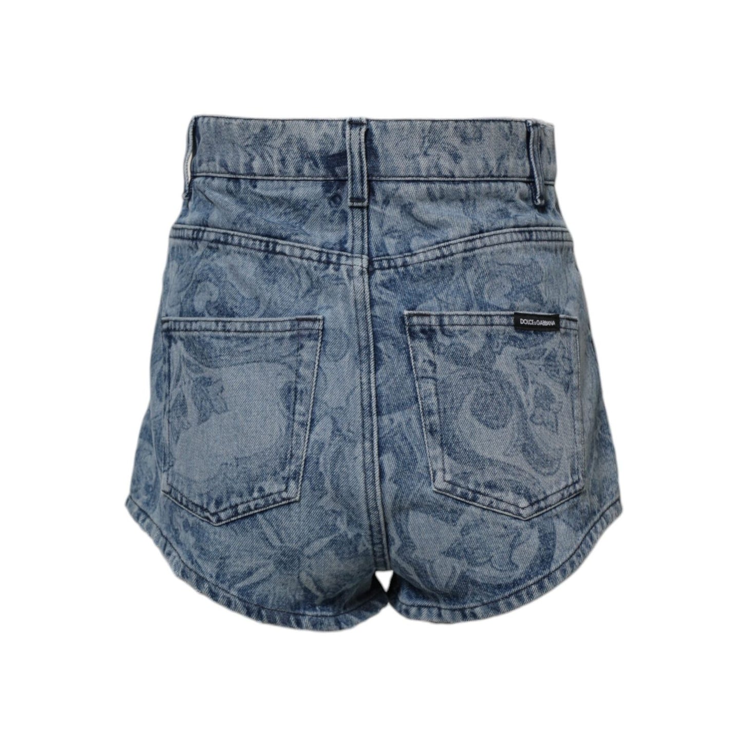 Dolce & Gabbana Blue Floral Print Denim Cotton Hot Pants Shorts