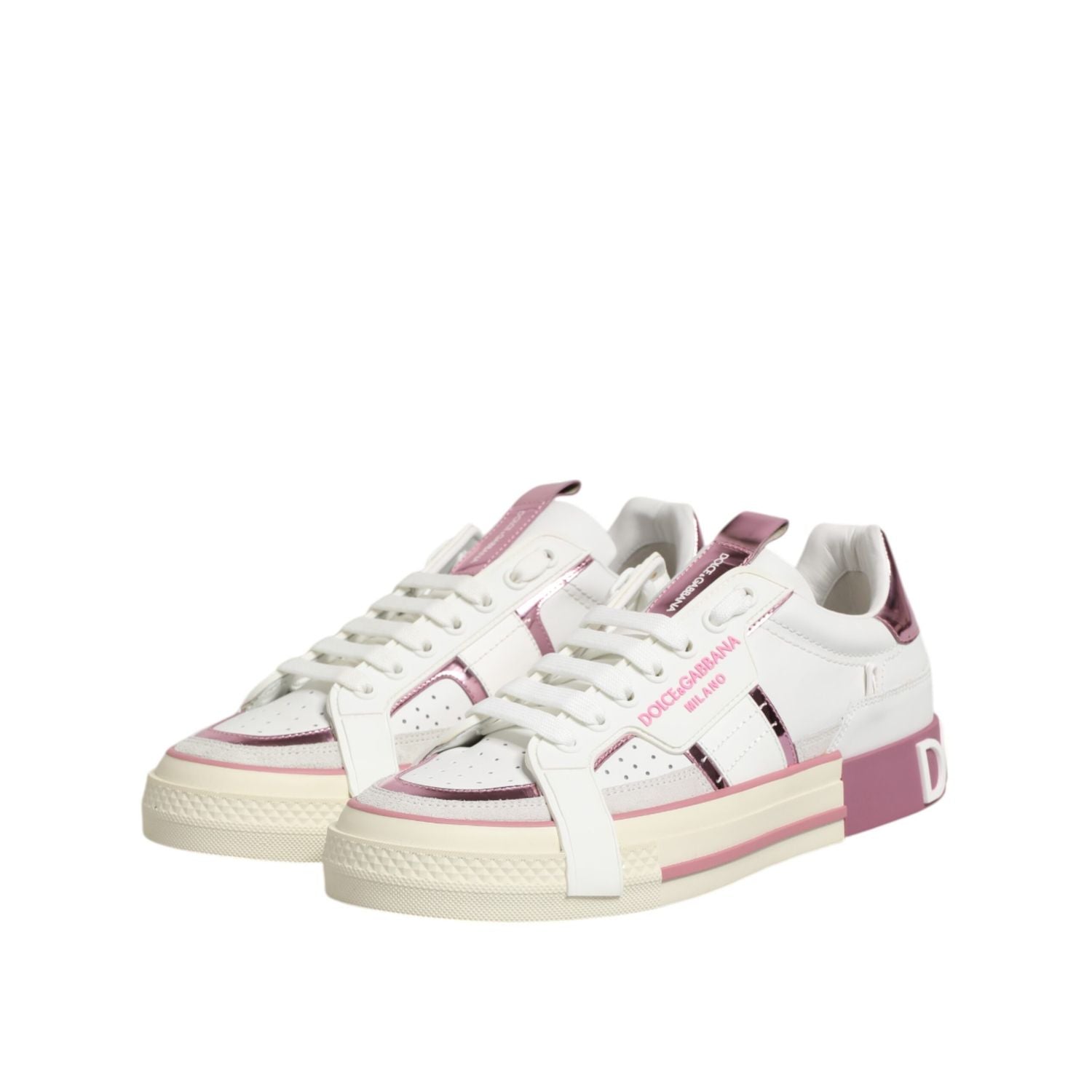 Dolce & Gabbana White Leather DG Logo Low Top Sneakers Shoes