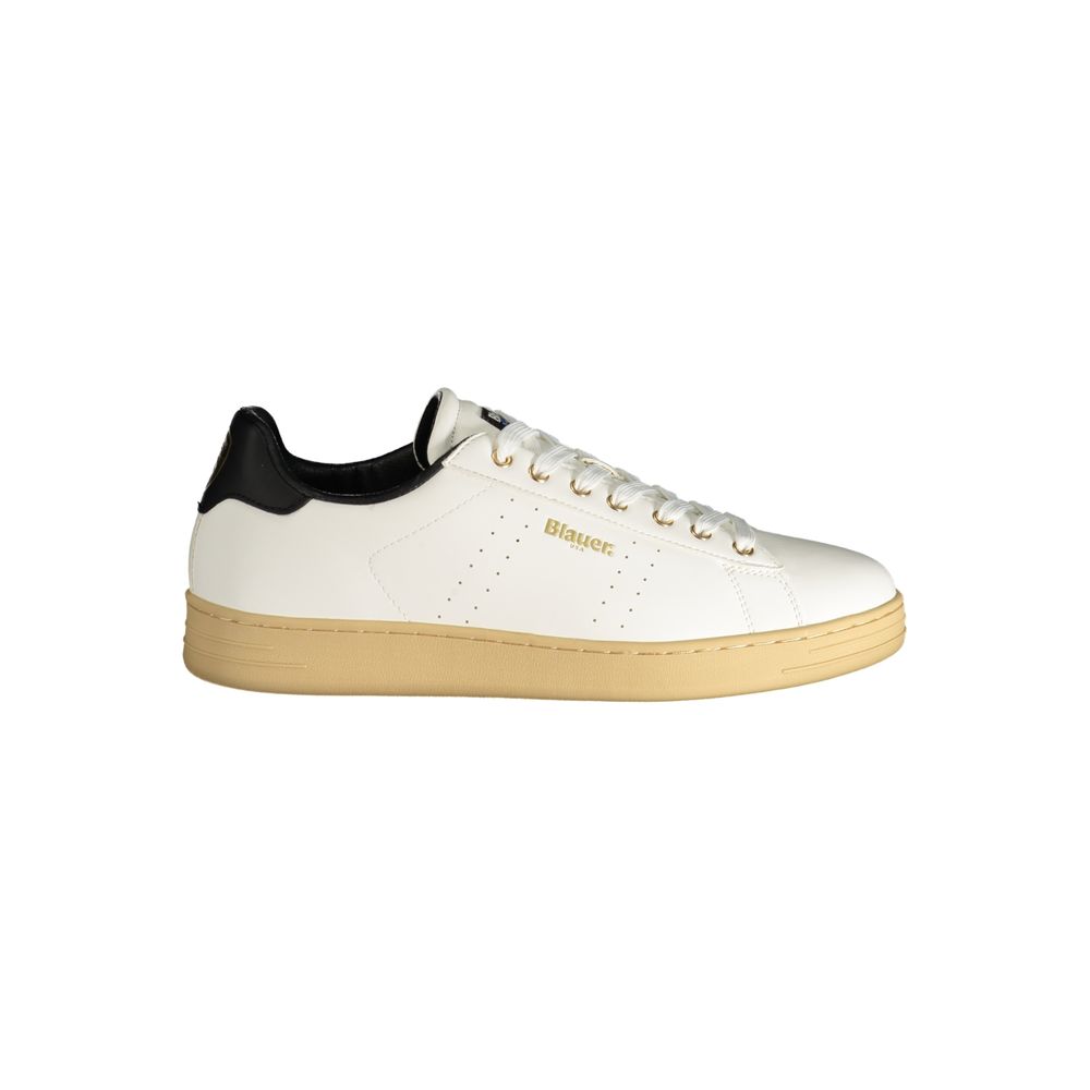 Blauer White Polyester Sneaker with laces, contrast details, and logo print, ideal sports footwear for comfort and style.