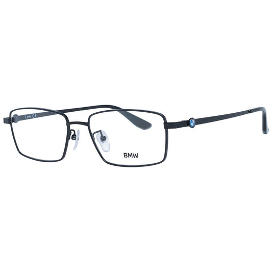 BMW Black Men Glasses Frame with titanium material, full-rim rectangle design, demo lenses, and branded case included.