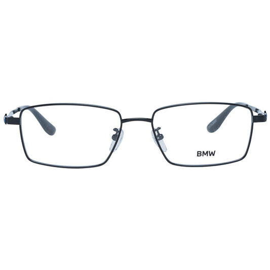 BMW Black Men Glasses Frame, full-rim black titanium with demo lenses, rectangle style, size 56-17-145, includes branded case