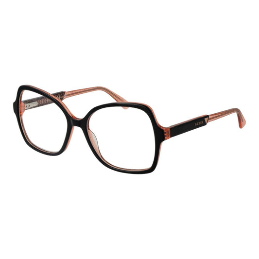 Guess Black Women Glasses Frame full-rim acetate with demo lenses, style butterfly, includes branded case, frame width 140, temples length 140.
