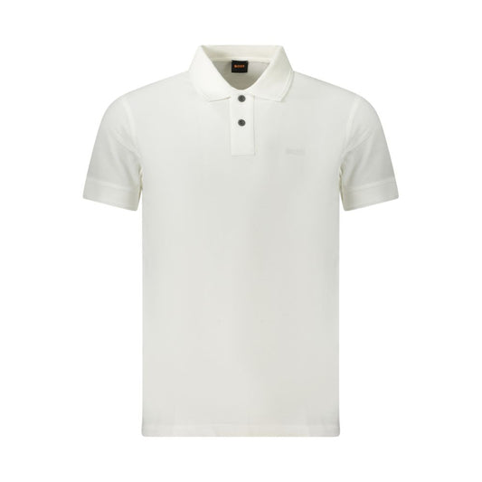 Hugo Boss White Cotton Polo Shirt with short sleeves, 2 buttons, and logo print, stylish and elegant design for any occasion.