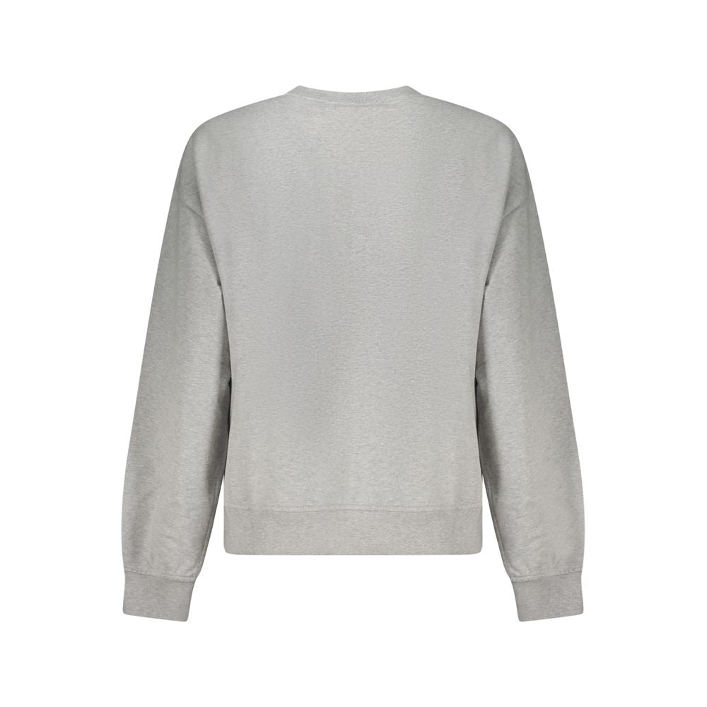 Back view of Calvin Klein Gray Cotton Women Sweater featuring long sleeves and a luxurious brushed texture with logo embroidery.