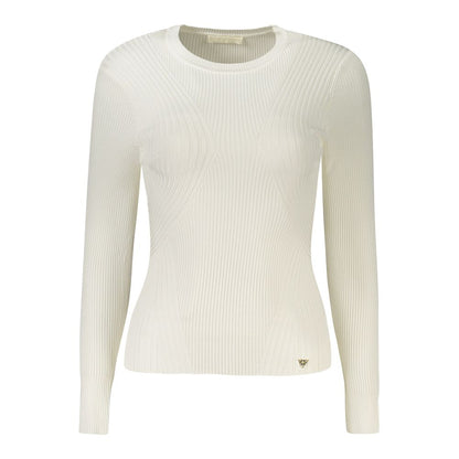 Guess Jeans White Viscose Sweater with long sleeves, crew neck, and logo application
