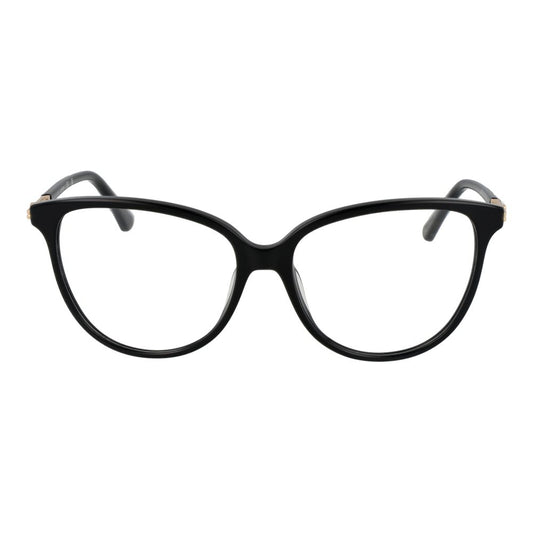 Guess Black Women Glasses Frame, full-rim black acetate, round style, demo plastic lenses, 55-15-140, includes branded case.
