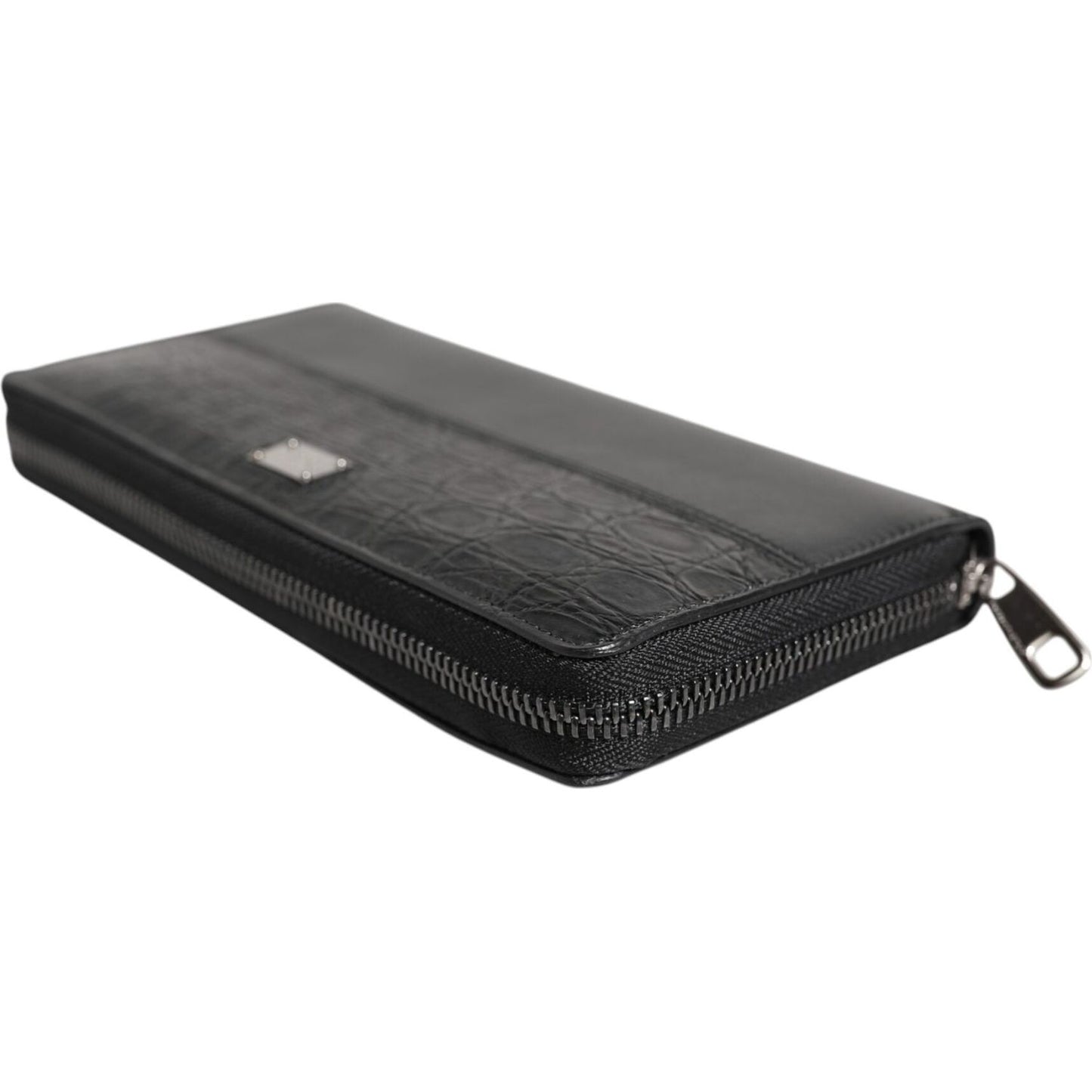Dolce & Gabbana Black Leather Logo Plaque Zip Around Continental Wallet