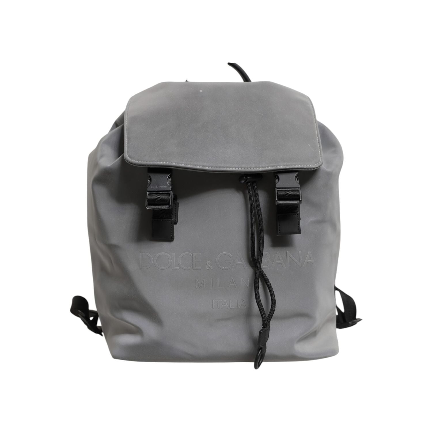 Dolce & Gabbana Gray Palermo Reflector Buckles Drawstring Backpack Bag
