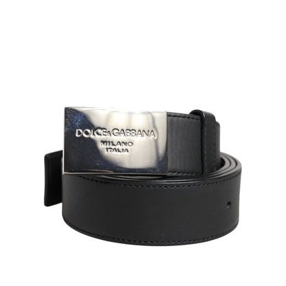 Dolce & Gabbana Black Leather Metal Logo Buckle Belt