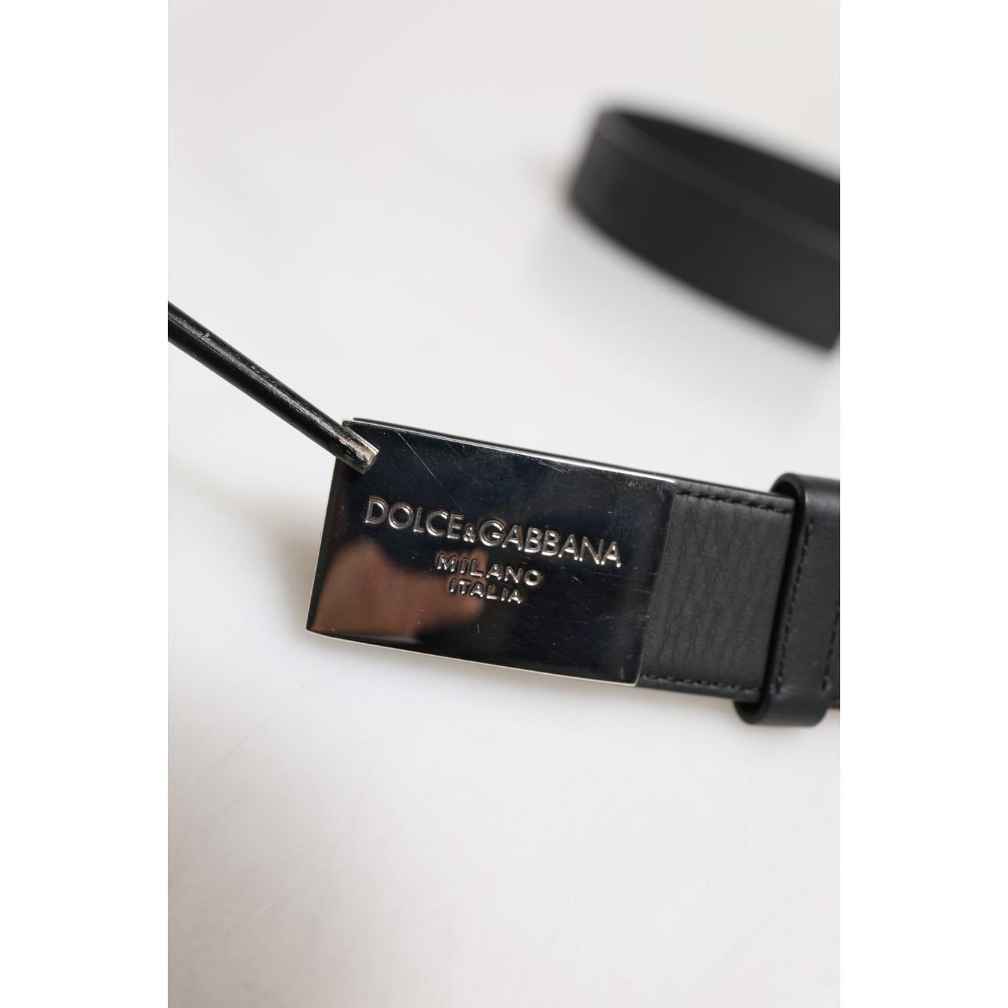 Dolce & Gabbana Black Leather Metal Logo Buckle Belt