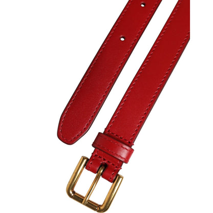 Dolce & Gabbana Red Logo Engraved Metal Waist Buckle Belt