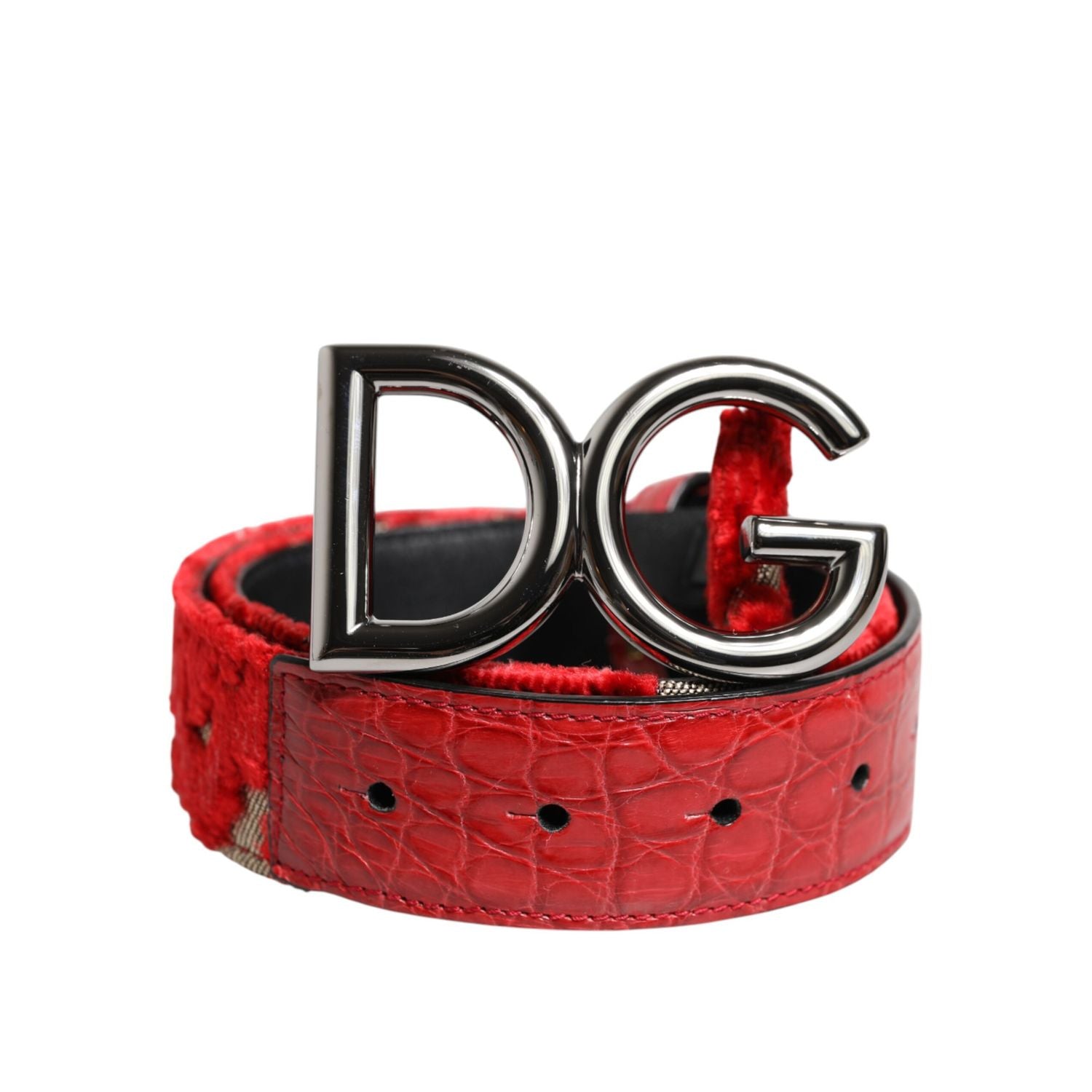 Dolce & Gabbana Red Viscose Silver DG Logo Metal Buckle Belt