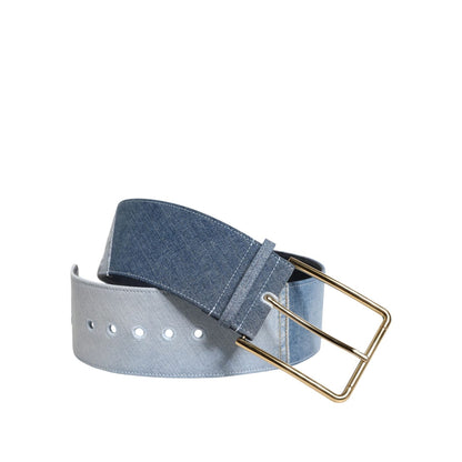 Dolce & Gabbana Two Tone Blue Denim Gold Metal Buckle Belt