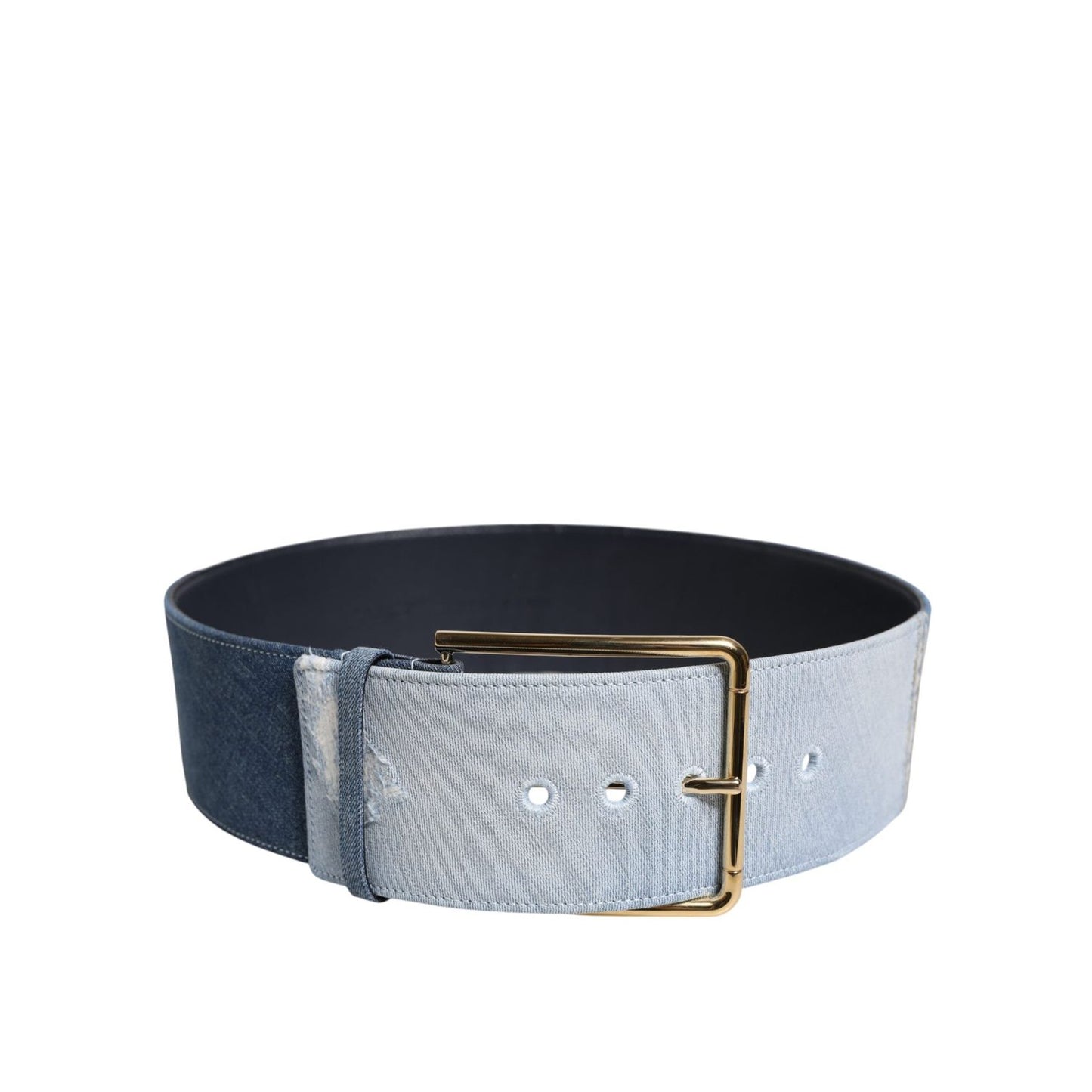 Dolce & Gabbana Two Tone Blue Denim Gold Metal Buckle Belt