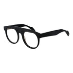 Yohji Yamamoto Black Men Glasses Frame, round full-rim style with blue-filter plastic lenses, 52mm width, 140mm frame width.