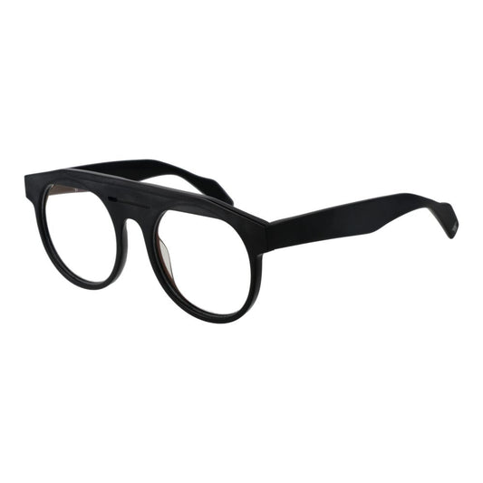 Yohji Yamamoto Black Men Glasses Frame, round full-rim style with blue-filter plastic lenses, 52mm width, 140mm frame width.