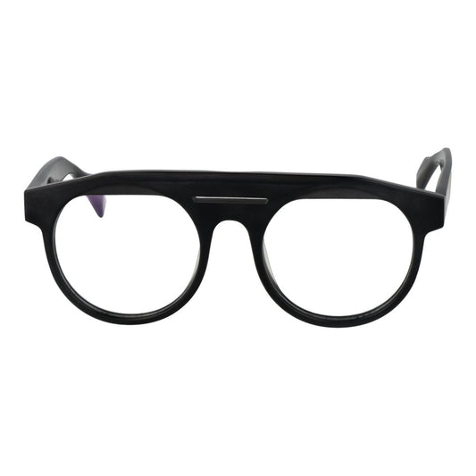 Yohji Yamamoto Black Men Glasses Frame with plastic full-rim round style and blue-filter lenses.