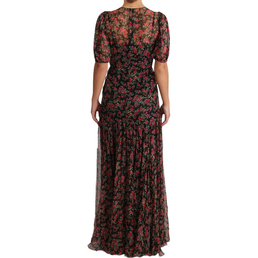 Dolce & Gabbana Black Floral Roses A-Line Shift Gown Dress DR1904-38