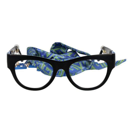 Guess Black Women Glasses Frame with blue eyewear chain, cat eye style, plastic material.