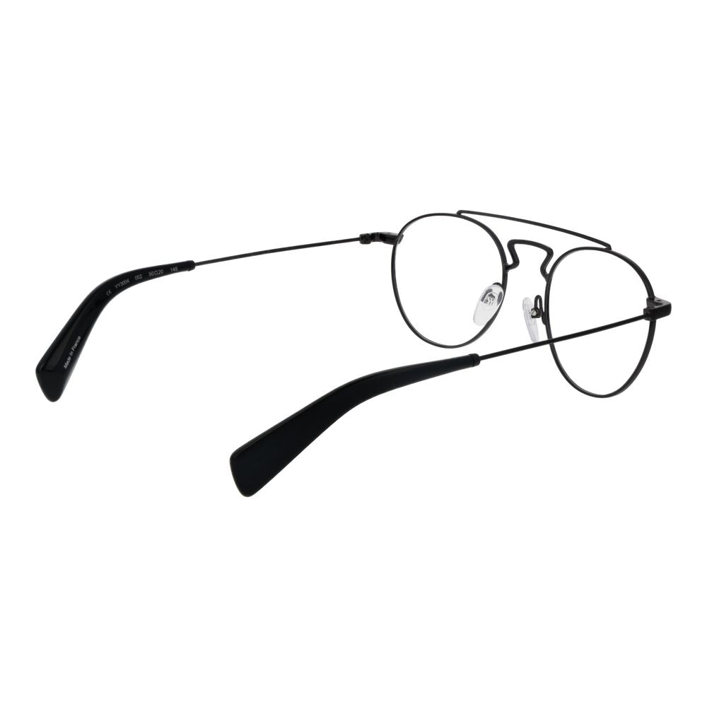 Yohji Yamamoto Black Men Glasses Frame, metal aviator style with full-rim design, size 50-20-145, black frame with demo lenses.