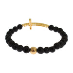 Nialaya Lava Stone Gold Clear CZ Cross 925 Silver Bracelet SIG19011-3