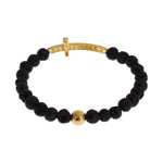 Nialaya Lava Stone Gold Clear CZ Cross 925 Silver Bracelet SIG19011-3