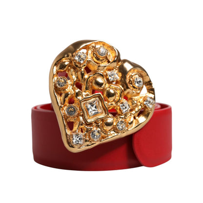 Dolce & Gabbana Red Calf Leather Embellished Metal Buckle Belt