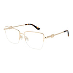 Guess Gold Women Glasses Frame in metal trapezium style with half-rim design, demo lenses, 55mm width, includes branded case.