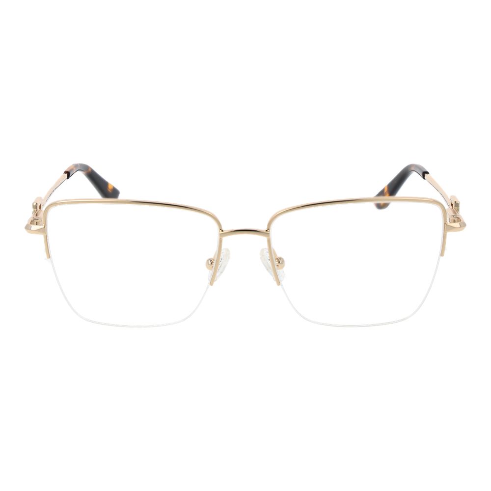 Guess Gold Women Glasses Frame - half-rim trapezium gold metal frame with demo plastic lenses, lens width 55mm, branded case included