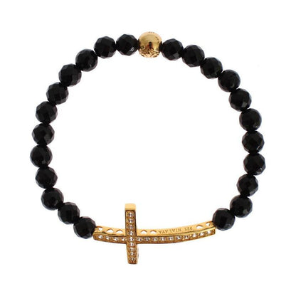 Nialaya Agate Stone Gold CZ Cross 925 Silver Bracelet Bracelet
