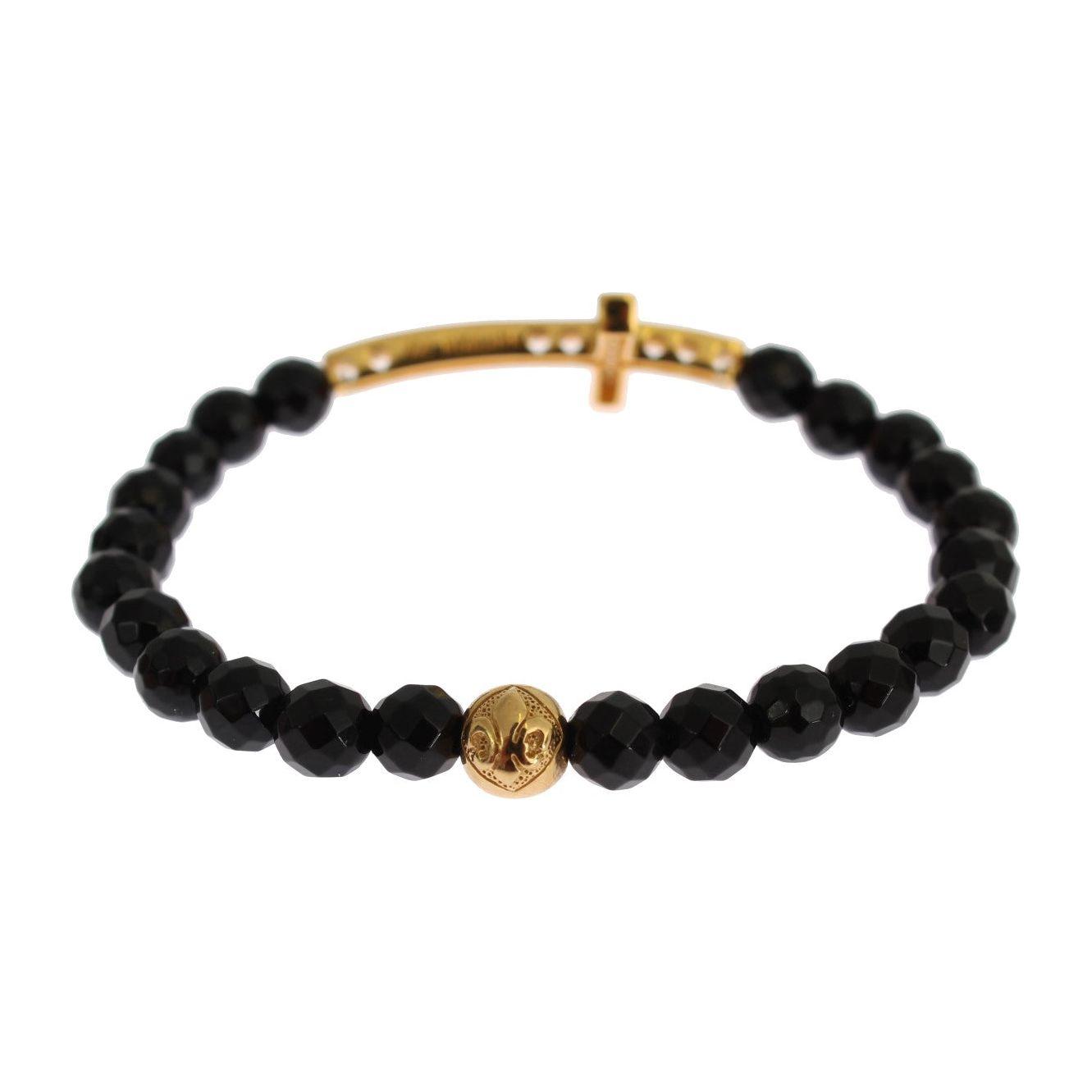 Nialaya Agate Stone Gold CZ Cross 925 Silver Bracelet SIG19012-1