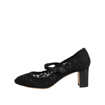 Dolce & Gabbana Black Mary Jane Taormina Lace Pumps Shoes