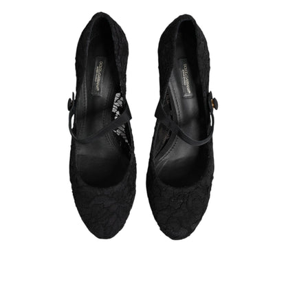 Dolce & Gabbana Black Mary Jane Taormina Lace Pumps Shoes