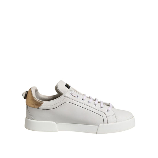 Dolce & Gabbana White Gold Leather Low Top Sneakers Shoes LA12760-39