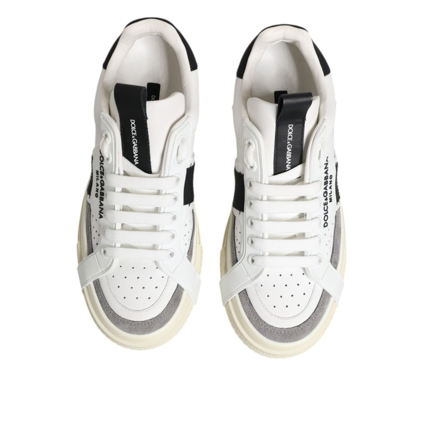 Dolce & Gabbana White Black Leather Low Top Sneakers Shoes