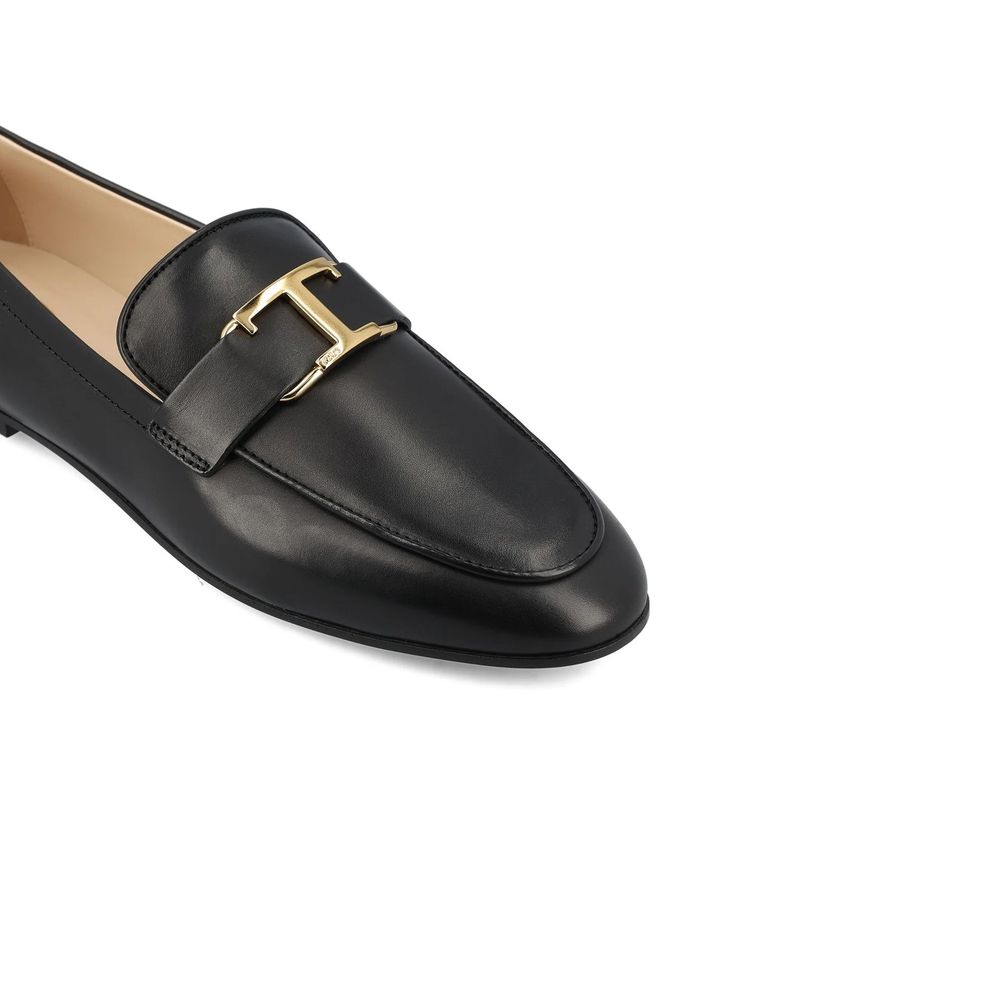 Tod's Black Calfskin Slip-On Loafers