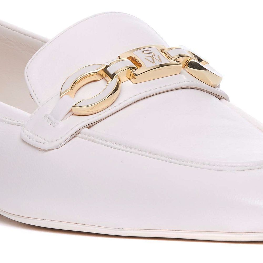 Stuart Weitzman White Calfskin Slip-On Loafers